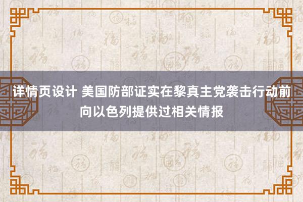 详情页设计 美国防部证实在黎真主党袭击行动前向以色列提供过相关情报